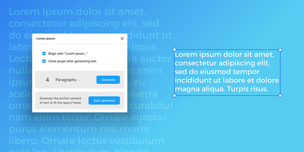 Example of a Plugin’s UI, with a block of Lorem Ipsum text to the side of it