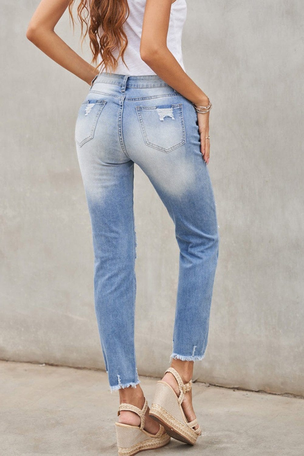 RISEN Distressed Slim Cropped Jeans