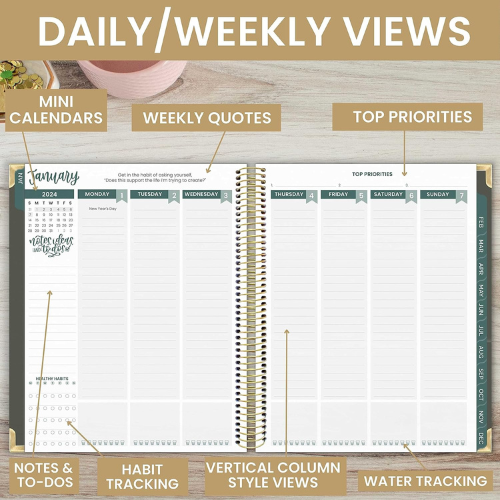 bloom daily planners 2024 Hardcover Calendar Year Goal & Vision Planner  (January 2024 - December 2024) - Monthly/Weekly Column View Agenda Organizer  - 7.5 x 9 - Dreams In Bloom 