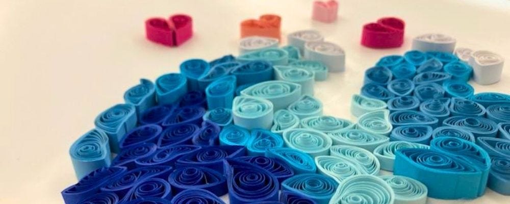 “Ondine” a paper quilling project by Callie Buchanan. In it, Buchanan expanded upon Kent’s idea, “to create means to relate,” by revisiting a practice she used to do with her sister.