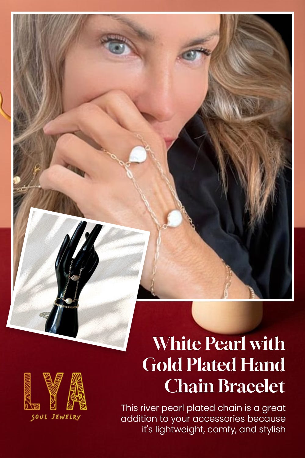 GOLD LOOP CHAIN BRACELET W/ PEARLS