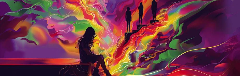 The illustration portrays a woman sitting with her head down, gazing at people standing on a pedestal. This symbolizes the misunderstanding of design leadership by company founders.