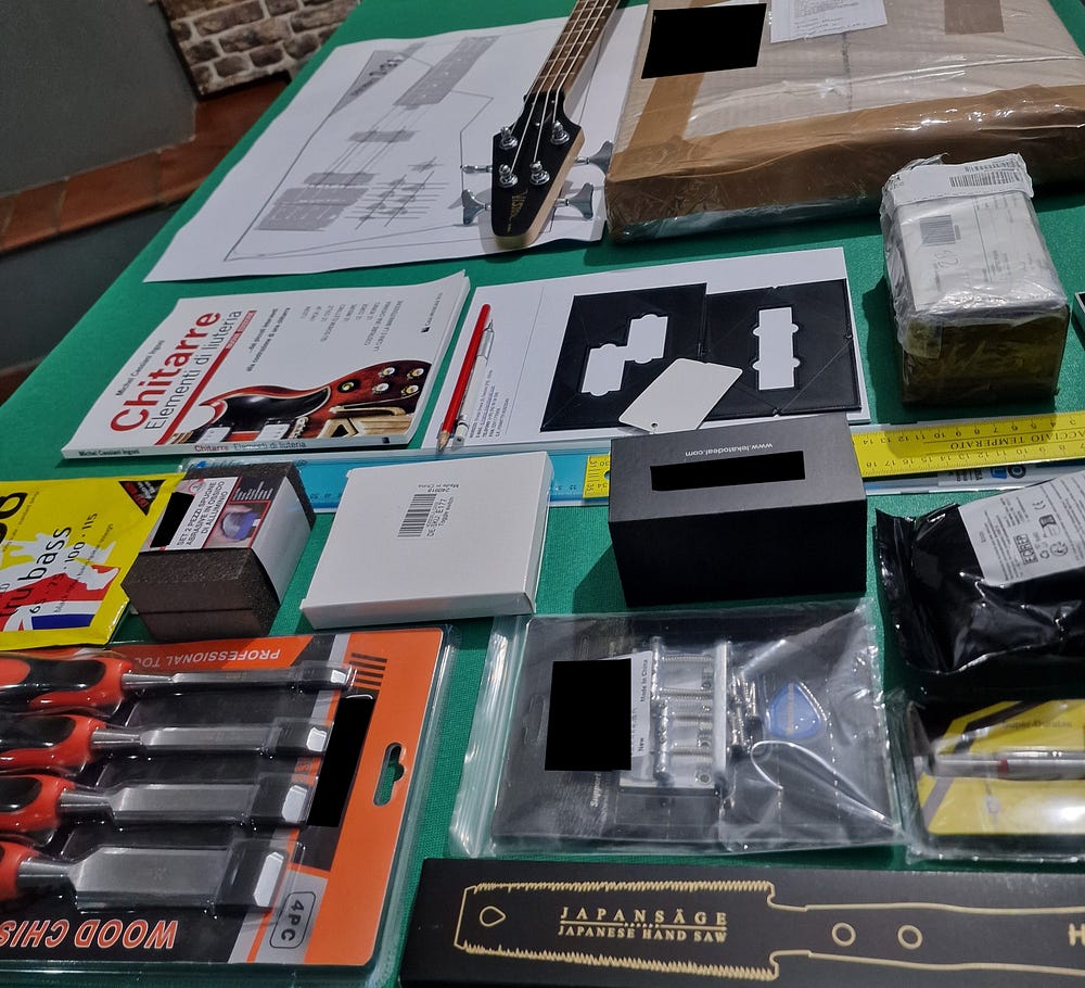 A flat lay of almost all the tools used.