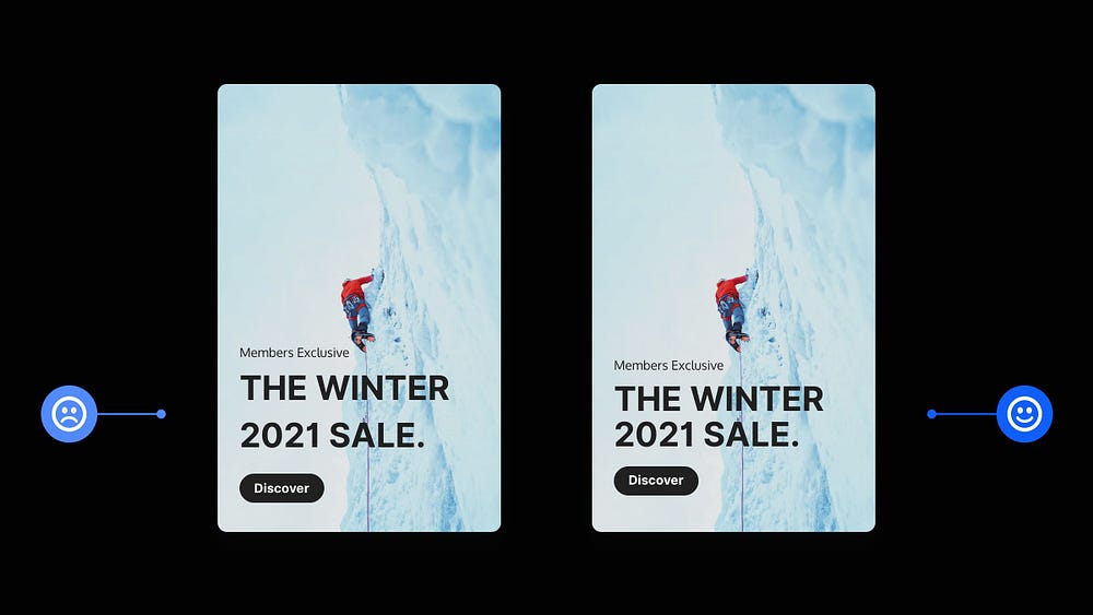 2 Card design examples. One showing a title with a lot of line height, and the other with much less line height applied.