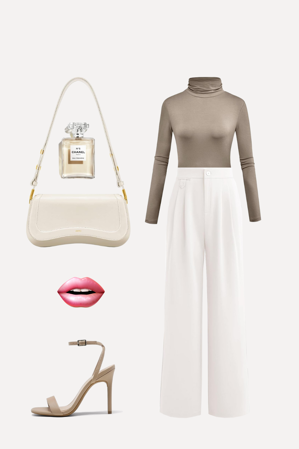 Sublime Elegance: Khaki turtleneck and white pants for refreshing ...
