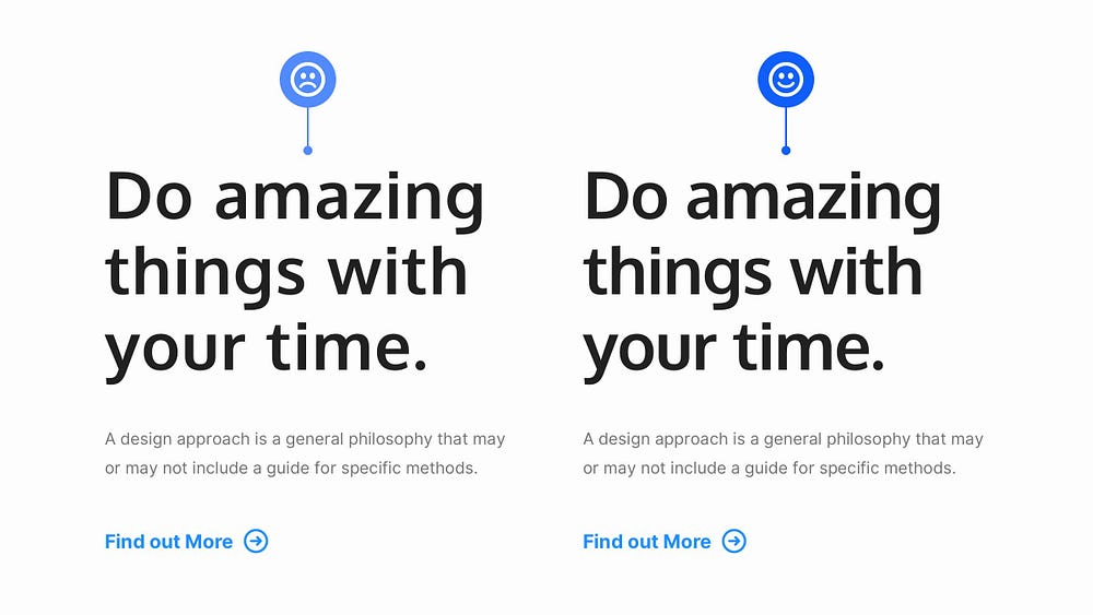 Two typography examples side by side. One Heading set with default letter spacing, and the other with reduced spacing