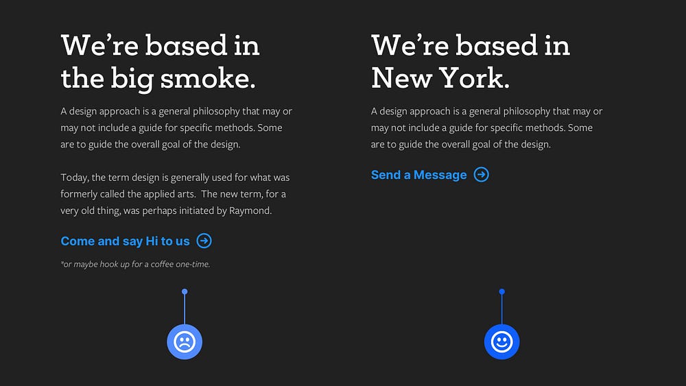 An example of how to use less text to reduce the visual noise on the page.