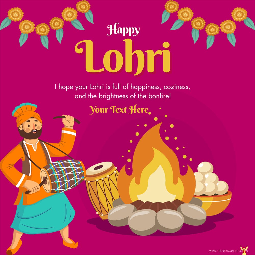 Lohri 2024 greetings message card editing with name The Festival