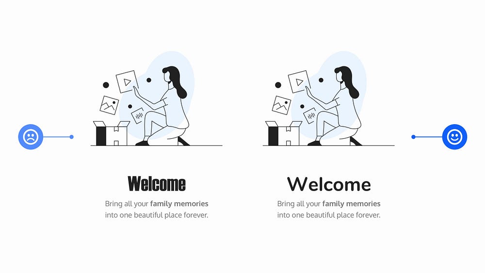 Two mobile design examples side by side. One with an unsuitable Heading style and the other with a more suitable style
