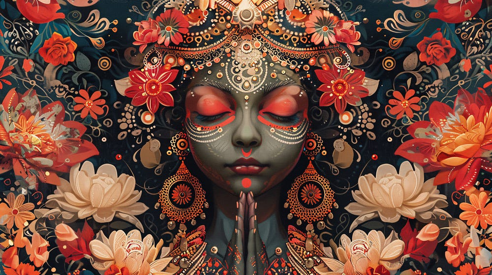 Modern digital artwork with a traditional Indian motif and bright colors