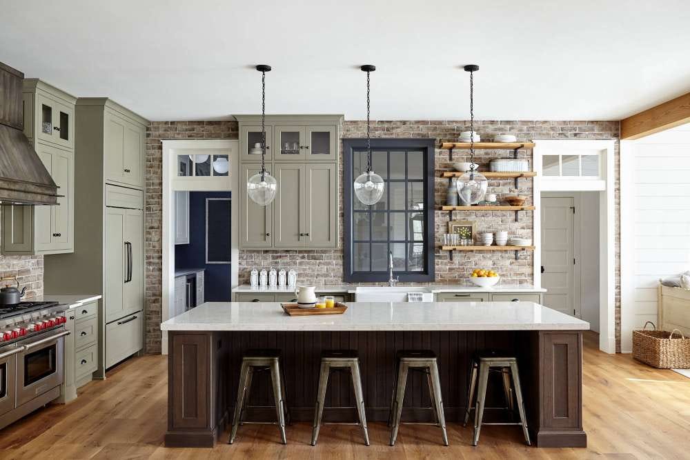Green Kitchen Cabinets With Brick Backsplash: 16 Ideas | by Robert ...