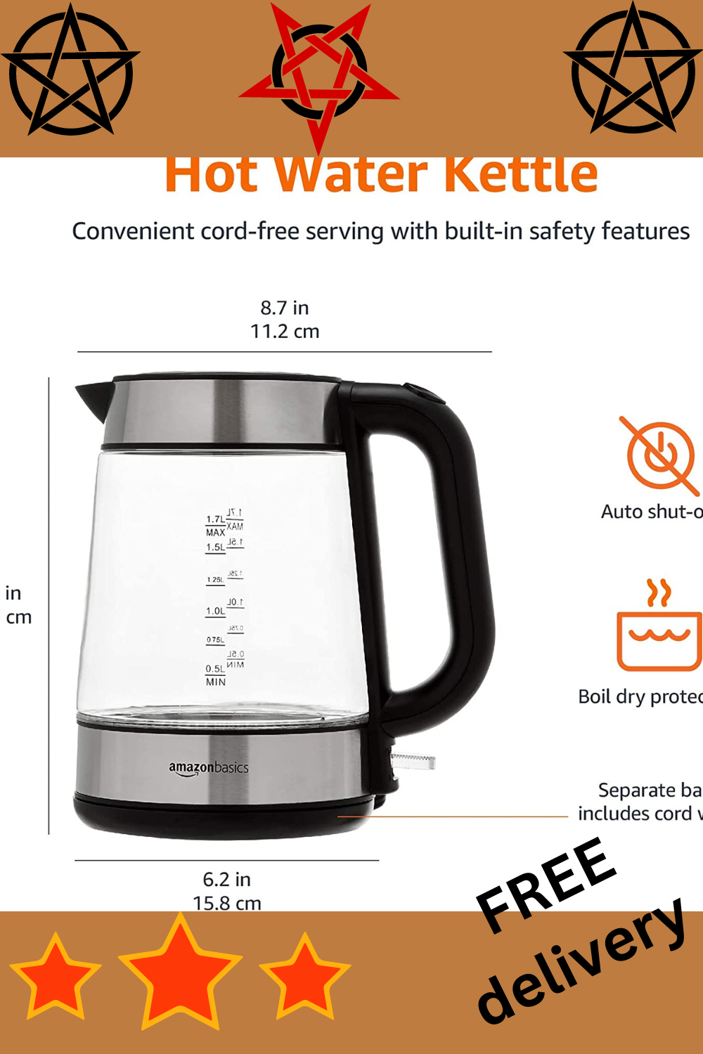 Basics Electric Glass and Steel Hot Tea Water Kettle, 1.7-Liter -  Saba Khan - Medium
