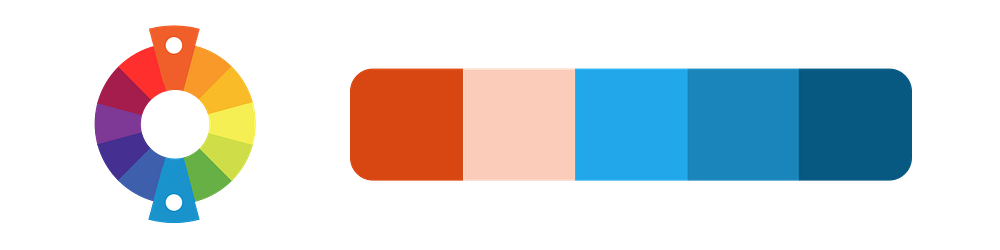 Complementary example: a color palette created from red-orange and sky blue.