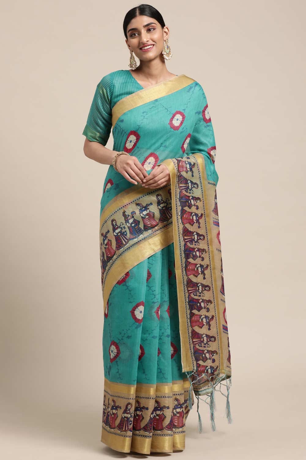 Vibrant Teal Bandhani Saree – Perfect for Festivals & Functions