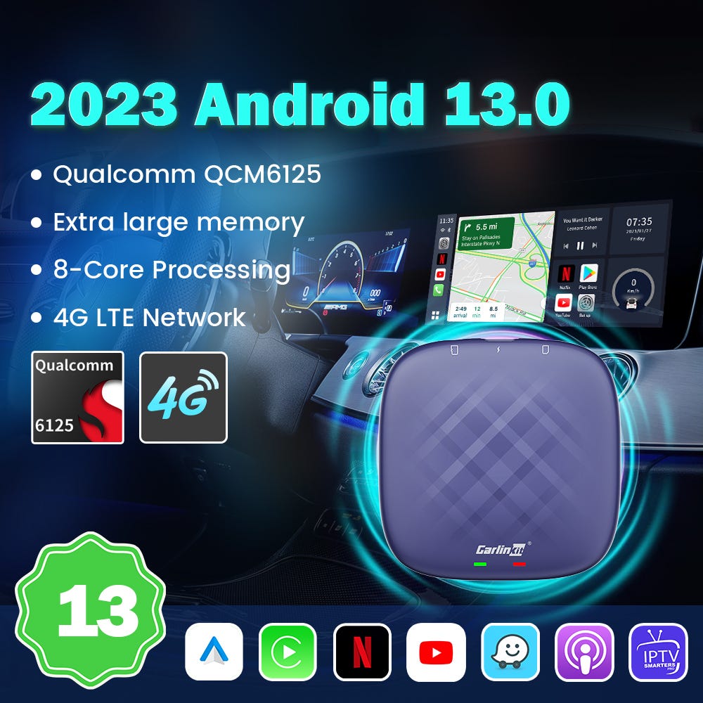 8G+128GB CarlinKit CarPlay Ai TV Box LED Plus Android13 Qualcomm 6125  8-Core Wireless