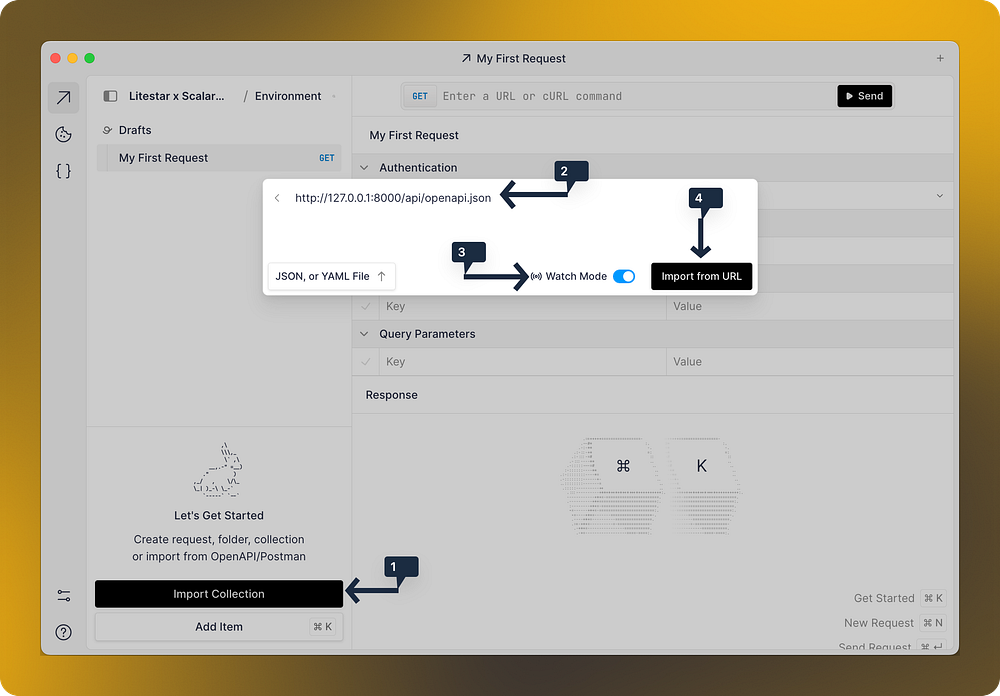 Importing a collection in the Litestar x Scalar workspace in the Scalar API client
