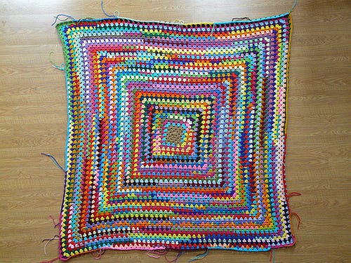 Scrap yarn granny square goodness, by Leslie Stahlhut