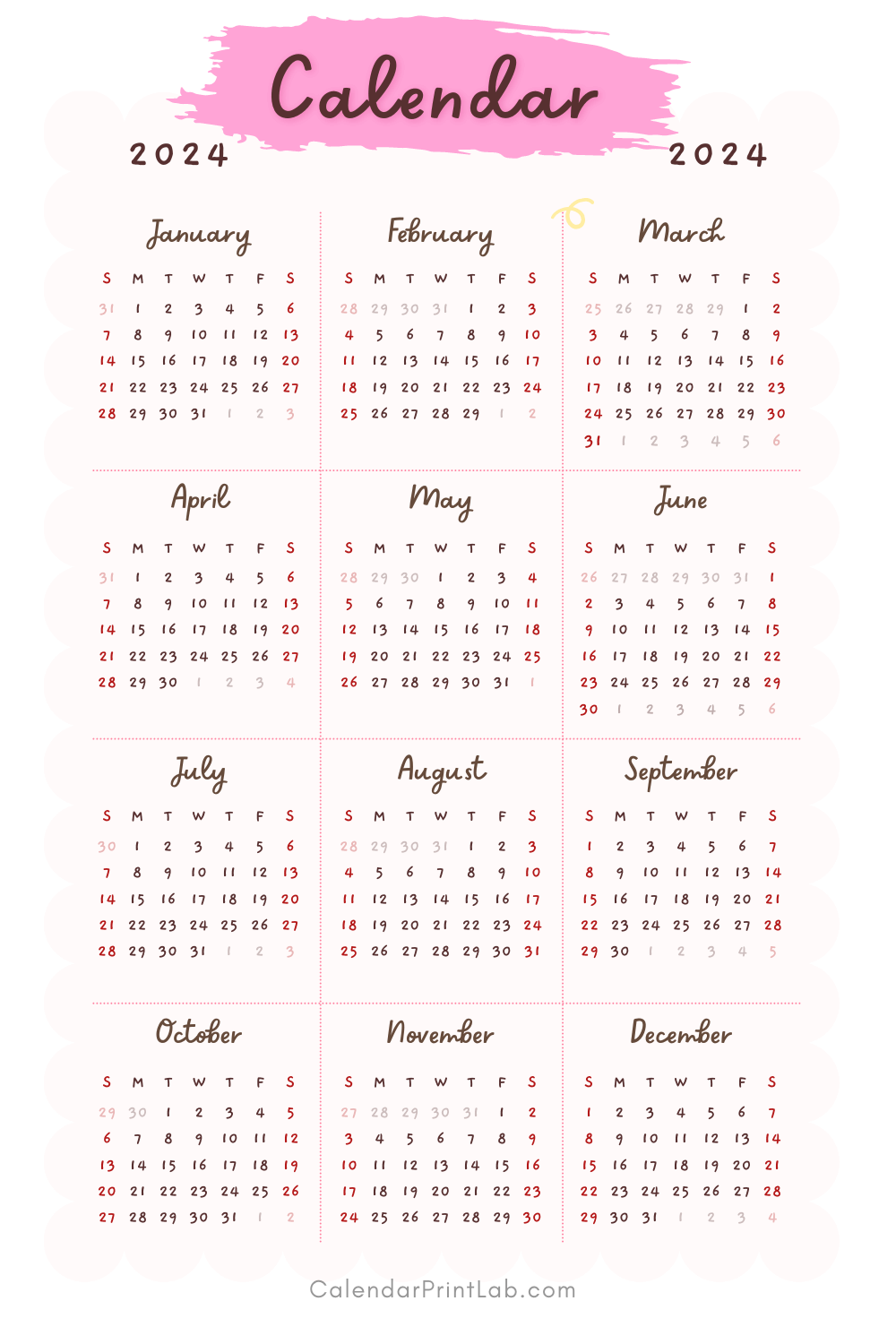 2024 Watercolor Calendar Free Download by Calendar Print Lab Dec