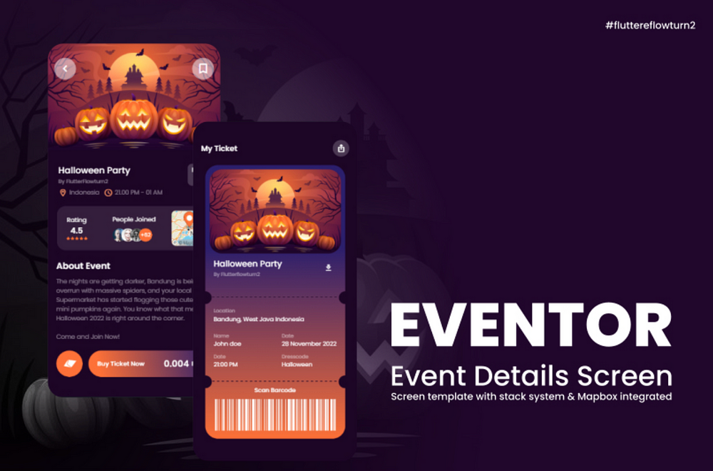 Eventor — Event Details Screen & Ticket