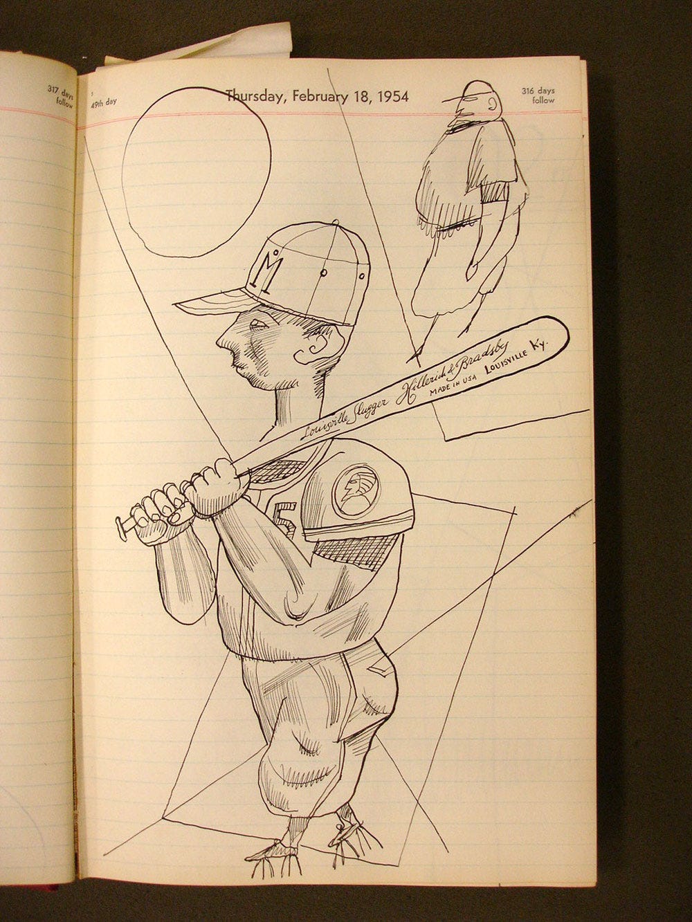 Saul Steinberg’s Henry Aaron in spring training, 1954; he wore #5 then
