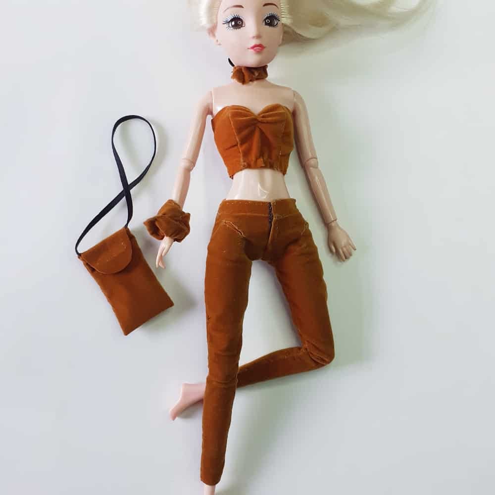 Elevate Your BJD Doll’s Fashion with HandcraftedJoy’s Luxurious 5-Piece Tan Velvet Outfit