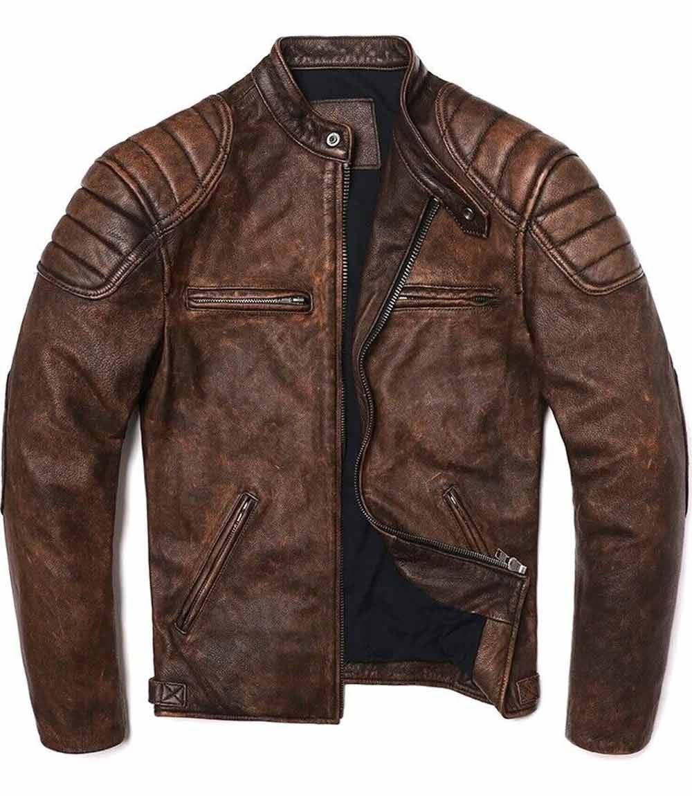 Distressed Brown Waxed Leather Jacket - Thomas wingate - Medium