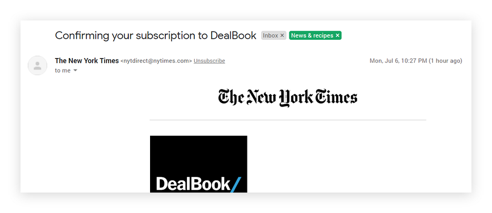 Unsubscribe option on top of the message in Gmail.