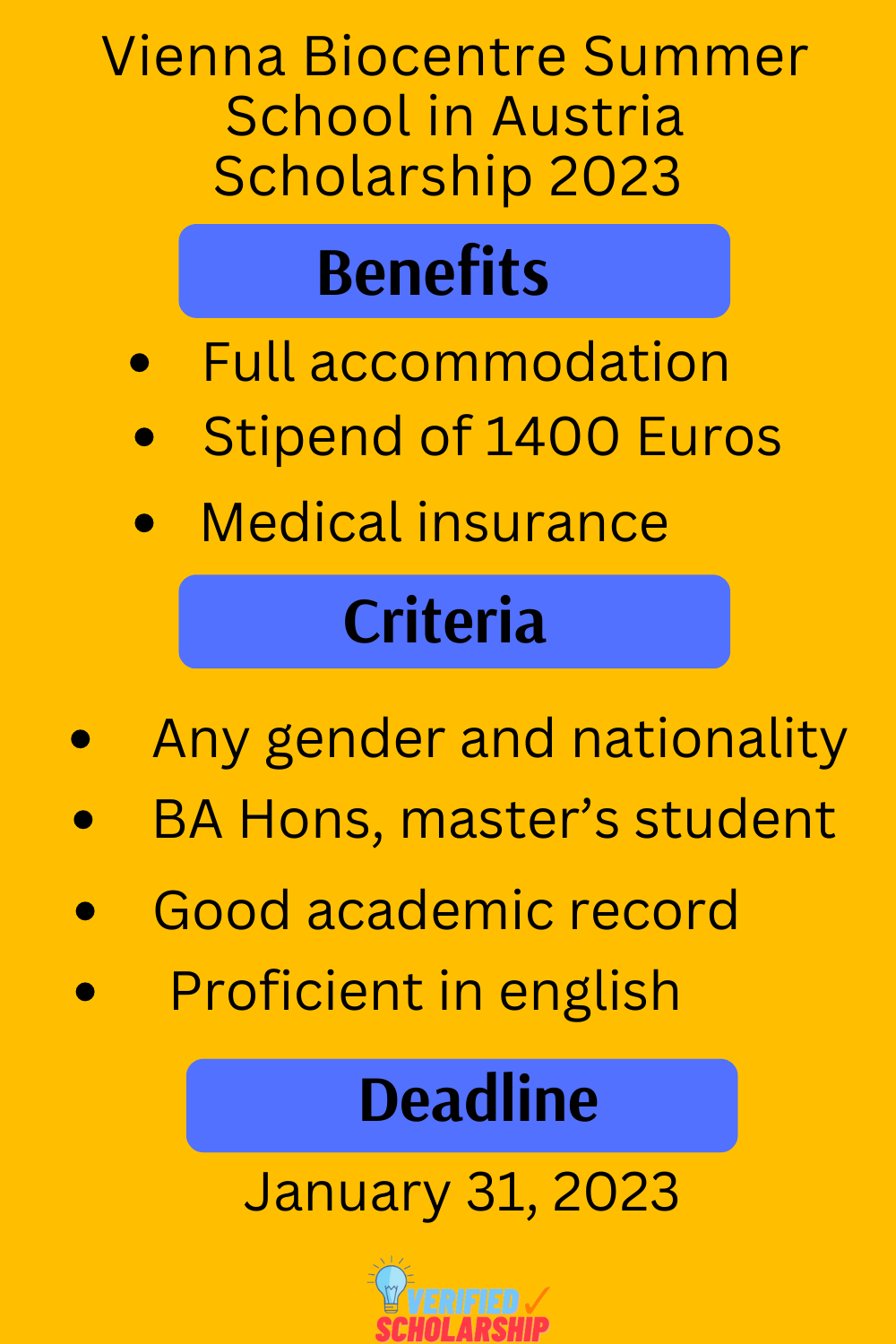 Vienna Biocentre Summer School in Austria Scholarship 2023 - Verified