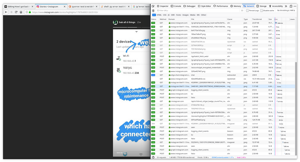 developer tools network tab on instagram web stories