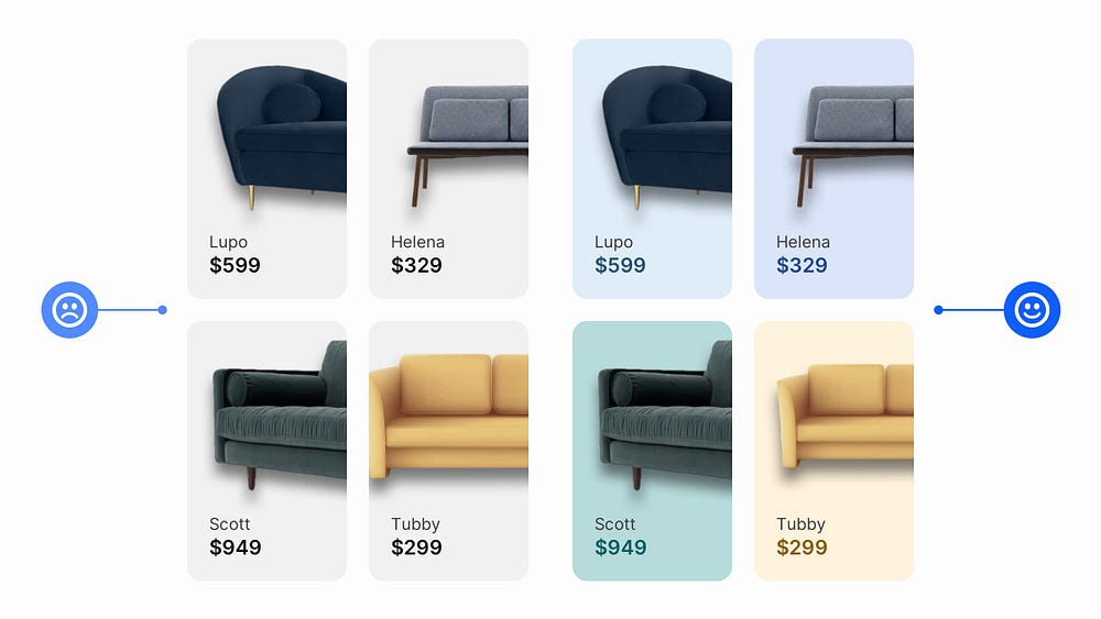 Examples of using multiple coloured card backgrounds instead of just one colour