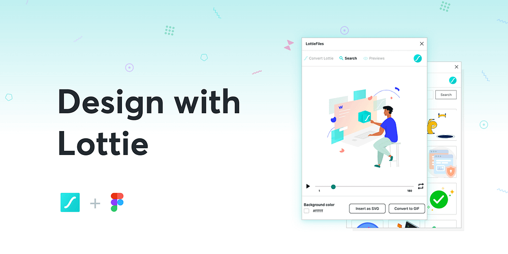 Some examples of a Plugins UI, with the words ‘Design with Lottie’ in black