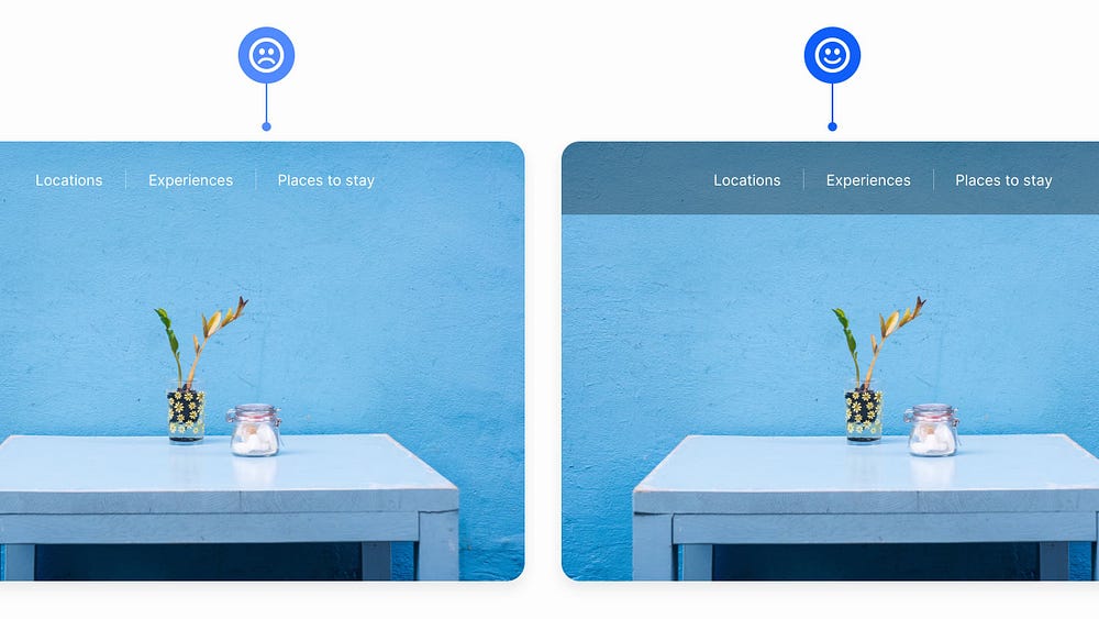 Examples of using a slightly opaque dark background used behind light text against a light image