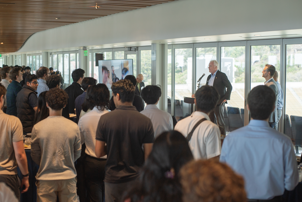Interim Dean Mark Asta addresses the crowd.