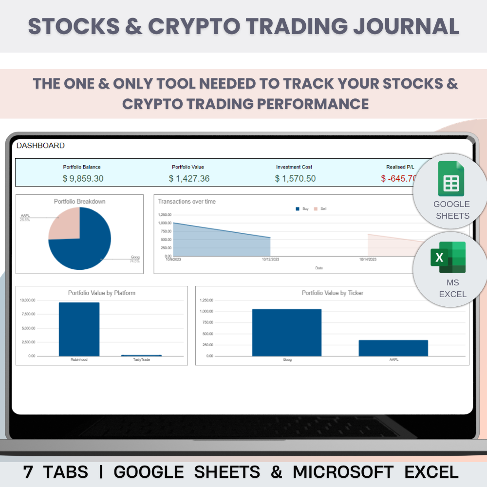 Stocks And Crypto Trading Journal In Google Sheets & Excel by