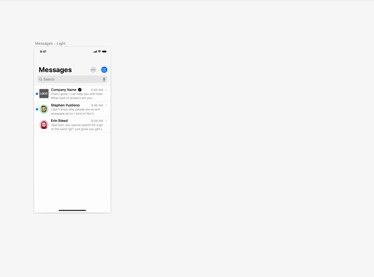 Animation of a basic iOS messaging screen switched from light to dark mode