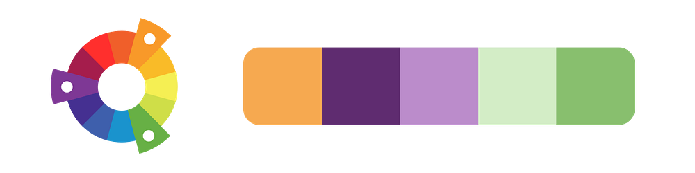 Triadic example: a color palette created from purple, orange, and green.