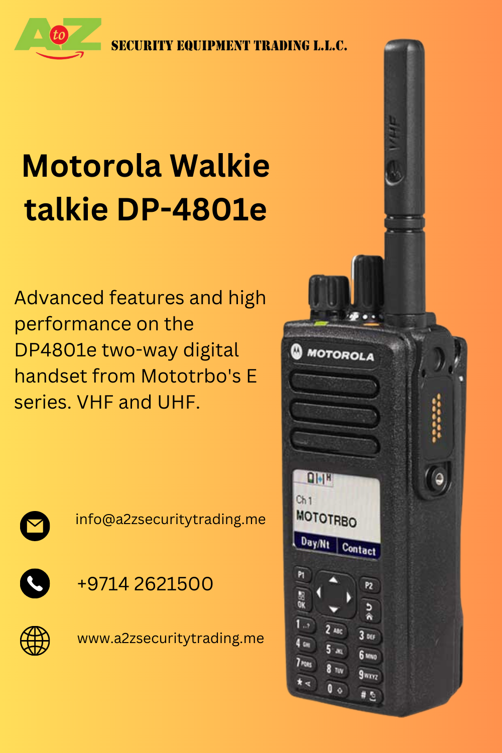 Motorola Walkie talkie DP-4801e. The Motorola DP4801e is a two-way… | by  A2Z Security Products Trading | May, 2023 | Medium