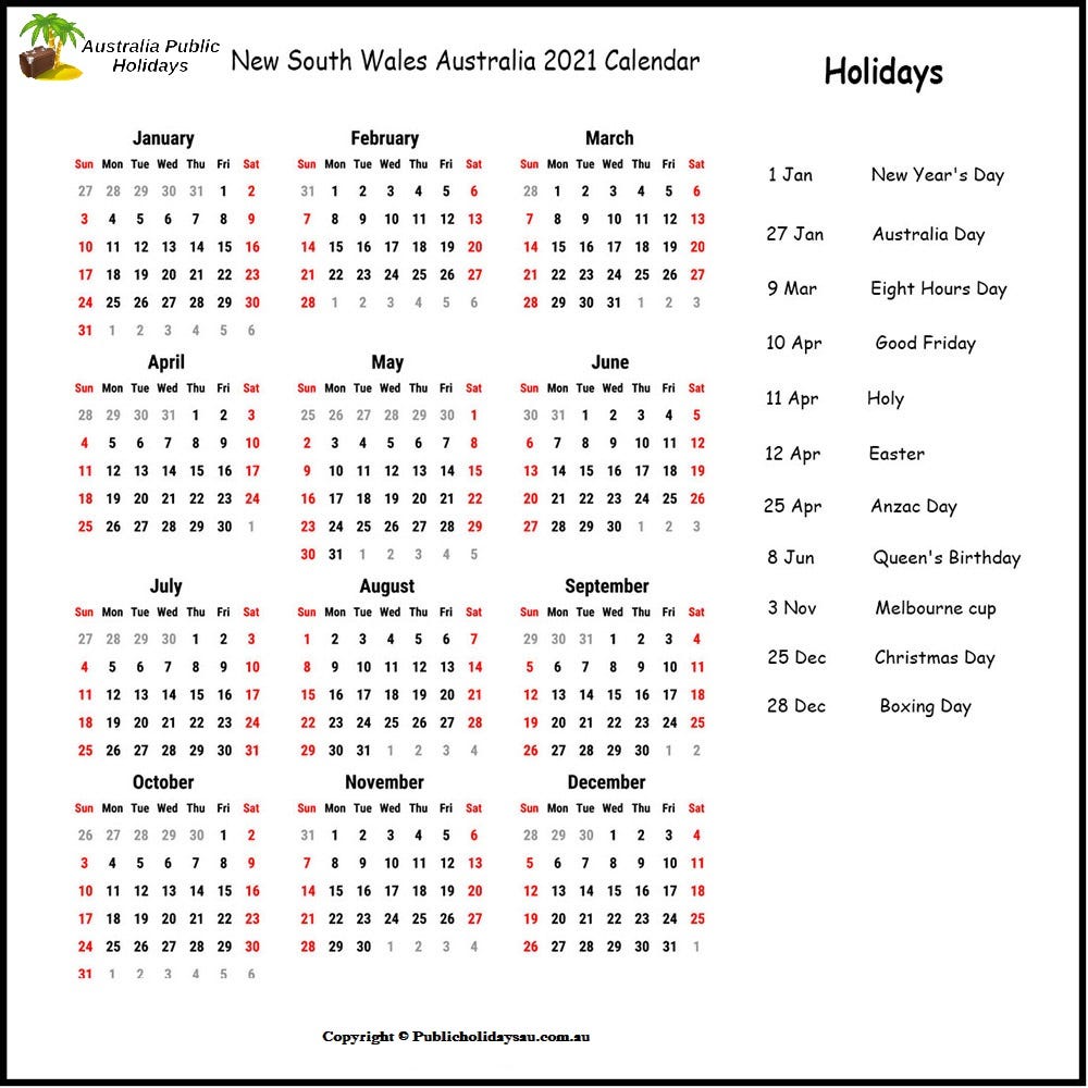 Australia Public Holidays Printable calendars by Wellmerry Medium