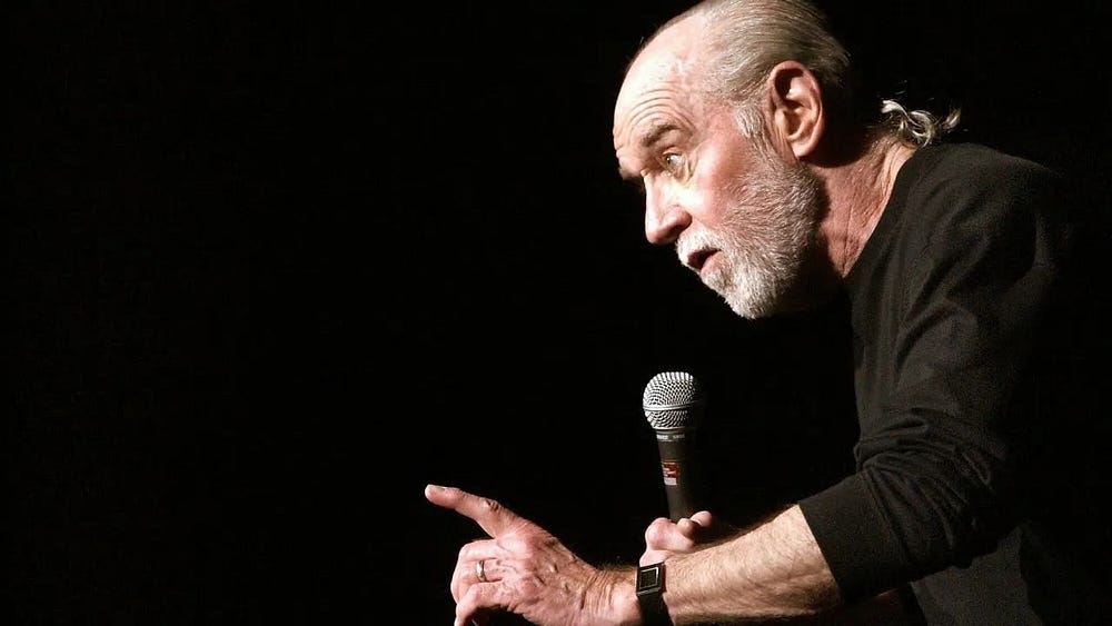 George Carlin delivers a standup routine.