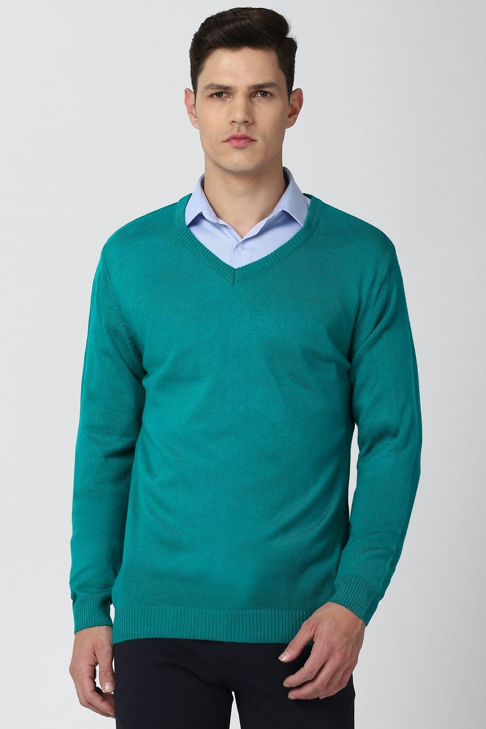 Buy Van heusen Men Green Textured V-Neck Sweater Online At ...