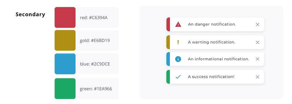 Here, secondary colors are red, yellow, blue, green. These secondary colors are also shown on system notifications.