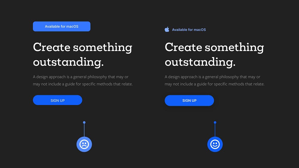 Two design examples. One using notification and button elements that look similar, and the other with elements more varied