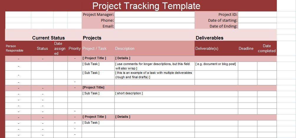 excel task tracking template