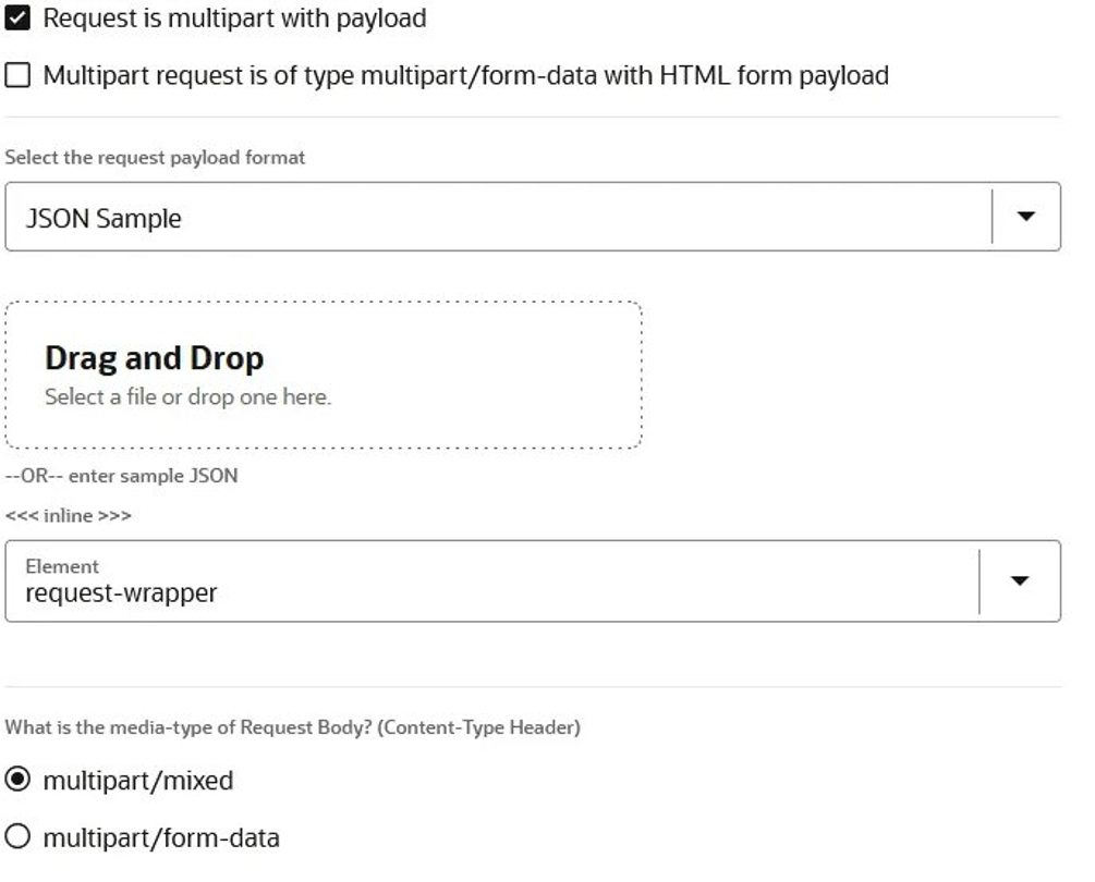 REST Trigger request configured as multipart/mixed with payload.