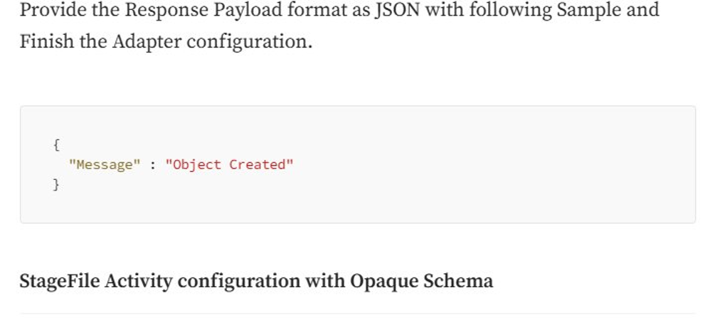 Optional JSON response payload example: Object Created.