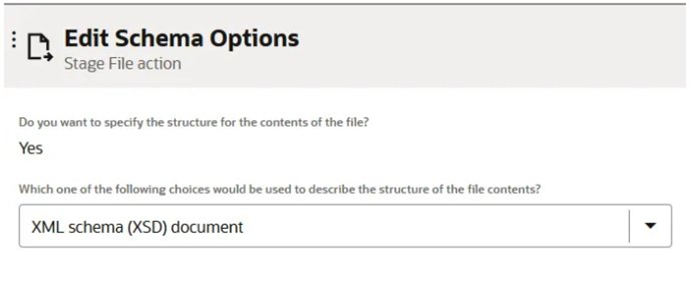 Stage File schema option configured to use XML Schema (XSD) document.