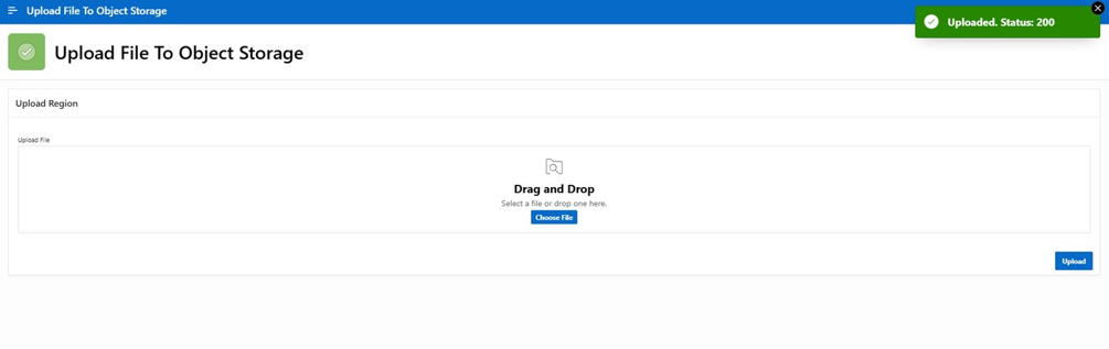APEX success notification showing Uploaded. Status: 200.
