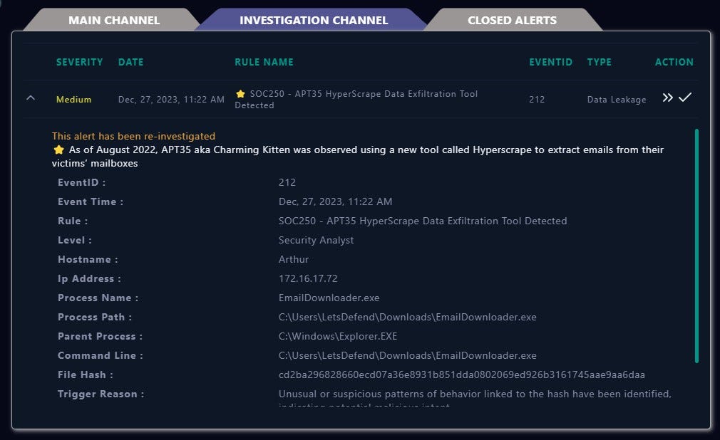 Lets Defend: APT35 HyperScrape Data Exfiltration Tool Detected