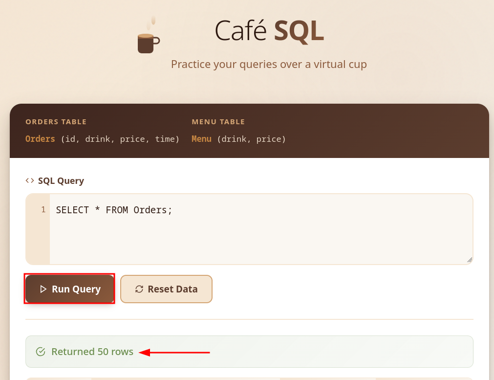 Executing a universal selection query to audit total database table row counts.