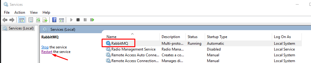 RabbitMQ restart